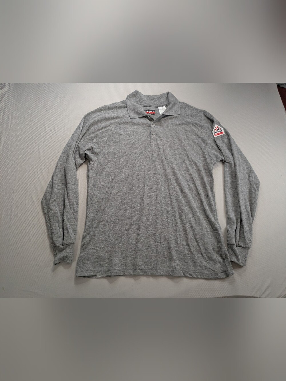 Bulwark FR Polo Shirt Mens Large Grey FR CAT2 Workwear Long Sleeve ARC 8.2